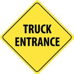 NMC - "Truck Entrance", 24" Wide x 24" High, Aluminum Traffic Control Signs - 0.08" Thick, Black on Yellow, High Intensity Reflectivity, Diamond, Post Mount - Benchmark Tooling