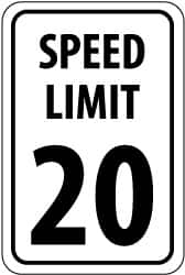 NMC - "Speed Limit 20", 12" Wide x 18" High, Aluminum Speed Limit Signs - 0.063" Thick, Black on White, Rectangle, Post Mount - Benchmark Tooling