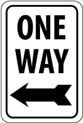 NMC - "One Way", "Left Arrow", 12" Wide x 18" High, Aluminum Parking Lot Traffic Signs - 0.08" Thick, Black on White, High Intensity Reflectivity, Rectangle, Post Mount - Benchmark Tooling