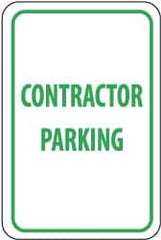NMC - "Contractor Parking", 12" Wide x 18" High, Aluminum Reserved Parking Signs - 0.063" Thick, Green on White, Rectangle, Post Mount - Benchmark Tooling