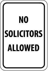 NMC - "No Solicitors Allowed", 12" Wide x 18" High, Aluminum Parking Lot Traffic Signs - 0.063" Thick, Black on White, Rectangle, Post Mount - Benchmark Tooling