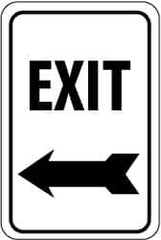 NMC - "Exit", "Left Arrow", 12" Wide x 18" High, Aluminum Parking Lot Traffic Signs - 0.063" Thick, Black on White, Rectangle, Post Mount - Benchmark Tooling