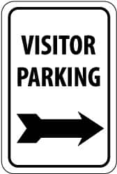 NMC - "Visitor Parking", "Right Arrow", 12" Wide x 18" High, Aluminum Parking Lot Traffic Signs - 0.063" Thick, Black on White, Rectangle, Post Mount - Benchmark Tooling