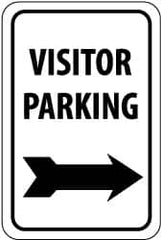 NMC - "Visitor Parking", "Right Arrow", 12" Wide x 18" High, Aluminum Parking Lot Traffic Signs - 0.063" Thick, Black on White, Rectangle, Post Mount - Benchmark Tooling