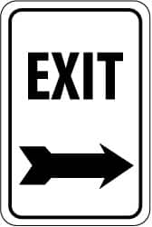 NMC - "Exit", "Right Arrow", 12" Wide x 18" High, Aluminum Parking Lot Traffic Signs - 0.063" Thick, Black on White, Rectangle, Post Mount - Benchmark Tooling