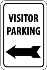 NMC - "Visitor Parking", "Left Arrow", 12" Wide x 18" High, Aluminum Parking Lot Traffic Signs - 0.063" Thick, Black on White, Rectangle, Post Mount - Benchmark Tooling
