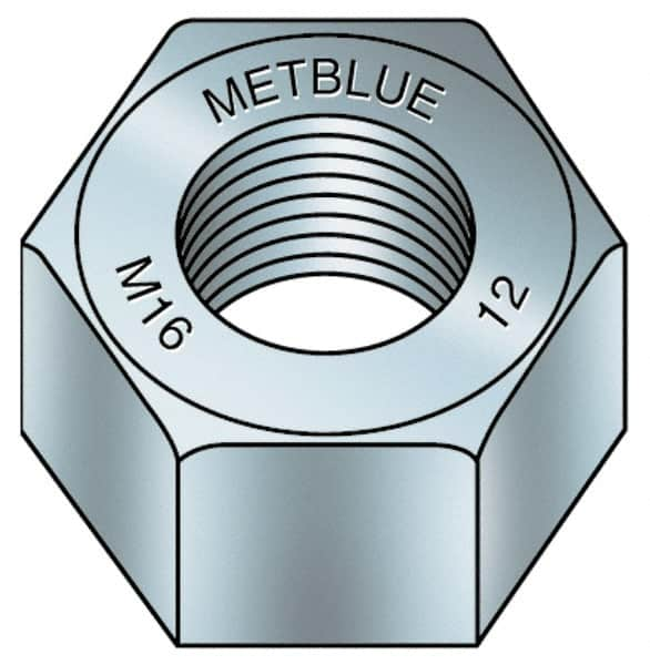 Value Collection - M16x2.00 Metric Coarse Steel Right Hand Hex Nut - 24mm Across Flats, 13mm High, Metric Blue Finish - Benchmark Tooling