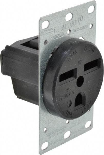 Leviton - 250 VAC, 30 Amp, 6-30P NEMA Configuration, Black, Industrial Grade, Self Grounding Single Receptacle - 1 Phase, 2 Poles, 3 Wire, Flush Mount, Tamper Resistant - Benchmark Tooling