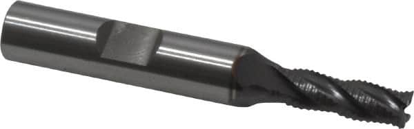 OSG - 1/4" Diam, Fine Pitch, 3/4" LOC, 4 Flute Cobalt Roughing Square End Mill - TiCN Finish, 2-1/2" OAL, 3/8" Shank Diam, Single End, 30° Helix - Benchmark Tooling