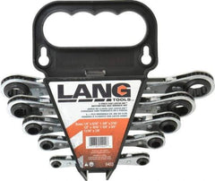 Lang - 5 Piece, 1/4 x 5/16 to 11/16 x 7/8", 12 Point, Ratcheting Box Wrench Set - Inch System of Measurement, Chrome Finish - Benchmark Tooling