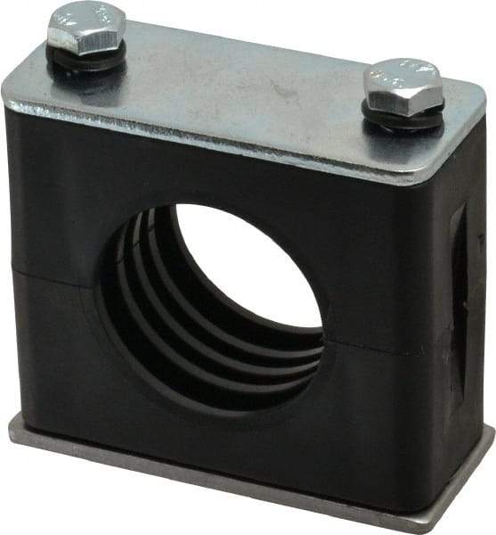 HYDAC - 2.83" Wide x 2.52" High x 1.18" Deep, Polypropylene Standard Duty Vibration-Control Clamp - Carbon Steel Plate, Mount with Weld Plate, Top Plate, Plastic Clamp Pair, Bolts - Benchmark Tooling