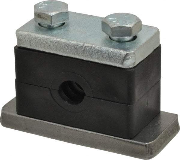 HYDAC - 2.87" Wide x 1.89" High x 1.18" Deep, Polypropylene Heavy Duty Vibration-Control Clamp - Carbon Steel Plate, Mount with Weld Plate, Top Plate, Plastic Clamp Pair, Bolts - Benchmark Tooling