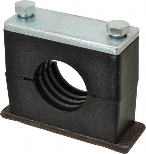 HYDAC - 7.09" Wide x 5.51" High x 2.36" Deep, Polypropylene Heavy Duty Vibration-Control Clamp - Carbon Steel Plate, For 2-1/2" Pipe, Mount with Weld Plate, Top Plate, Plastic Clamp Pair, Bolts - Benchmark Tooling