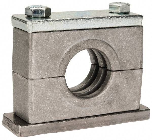 HYDAC - 3.94" Wide x 2.99" High x 1.18" Deep, Aluminum Heavy Duty Vibration-Control Clamp - Carbon Steel Plate, For 1" Pipe, Mount with Weld Plate, Top Plate, Plastic Clamp Pair, Bolts - Benchmark Tooling