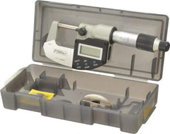 Fowler - 0 to 1 Inch Range, 0.0001 Inch Resolution, Standard Throat, IP54 Electronic Outside Micrometer - 0.0001 Inch Accuracy, Ratchet Stop Thimble, Carbide Face, 357 Battery, Data Output, Includes Standard - Benchmark Tooling