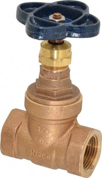 NIBCO - 3/4" Pipe, Class 150, Threaded Bronze Solid Wedge Stem Gate Valve - 300 WOG, 150 WSP, Screw-In Bonnet - Benchmark Tooling