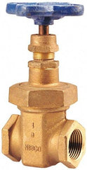 NIBCO - 1-1/4" Pipe, Class 150, Threaded Bronze Solid Wedge Stem Gate Valve - 300 WOG, 150 WSP, Union Bonnet - Benchmark Tooling