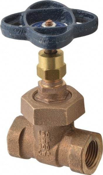 NIBCO - 1/2" Pipe, Class 150, Threaded Bronze Solid Wedge Stem Gate Valve - 300 WOG, 150 WSP, Union Bonnet - Benchmark Tooling