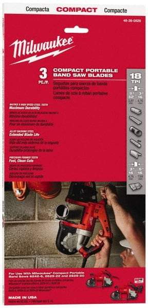 Milwaukee Tool - 2' 11-3/8" Long x 0.02" Thick, 18 Teeth per Inch, Portable Band Saw Blade - Bi-Metal Blade, High Speed Steel Teeth, Toothed Edge - Benchmark Tooling