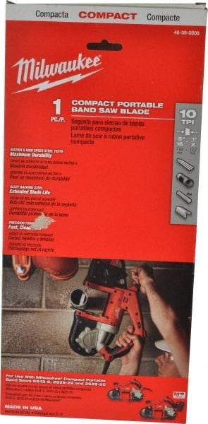 Milwaukee Tool - 2' 11-3/8" Long x 0.02" Thick, 10 Teeth per Inch, Portable Band Saw Blade - Bi-Metal Blade, High Speed Steel Teeth, Toothed Edge - Benchmark Tooling
