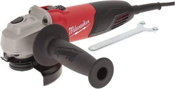 Milwaukee Tool - 4-1/2" Wheel Diam, 11,000 RPM, Corded Angle & Disc Grinder - 5/8-11 Spindle, 120 Volts, 7 Amps, Front Exhaust - Benchmark Tooling