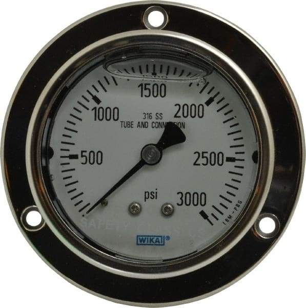 Wika - 2-1/2" Dial, 1/4 Thread, 0-3,000 Scale Range, Pressure Gauge - Lower Back Connection Mount, Accurate to 2-1-2% of Scale - Benchmark Tooling