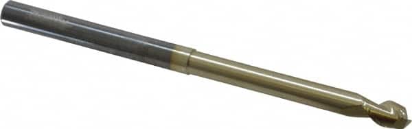 Accupro - 1/4", 3/8" LOC, 1/4" Shank Diam, 4" OAL, 2 Flute, Solid Carbide Square End Mill - Single End, ZrN Finish, Spiral Flute, 45° Helix, Centercutting, Right Hand Cut, Right Hand Flute - Benchmark Tooling