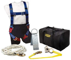 Gemtor - Universal Size, 300 Lb. Capacity, Polyester Roofer Fall Protection Kit - 3 Ft. Lanyard Long, Reusable Anchor, Blue, Red and Yellow - Benchmark Tooling