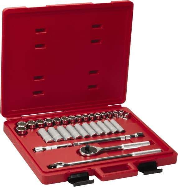 Proto - 31 Piece 1/2" Drive Chrome Finish Deep Well Socket Set - 12 Points, 10mm to 26mm Range, Metric Measurement Standard - Benchmark Tooling