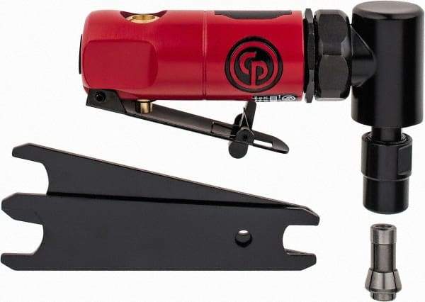 Chicago Pneumatic - 1/4" Collet, Angle Handle, Straight Air Die Grinder - 22,500 RPM, Front Exhaust, 22 CFM, 0.3 hp, 90 psi, 1/4" Inlet - Benchmark Tooling