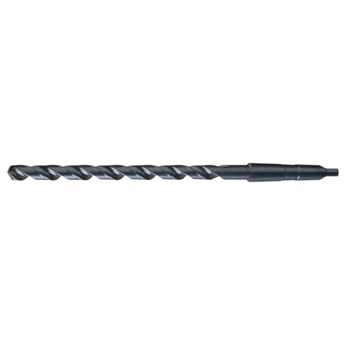 43/64 RHS / RHC HSS 118 Degree Notched Point Extra Length Taper Shank Drill - Steam Oxide - Exact Industrial Supply