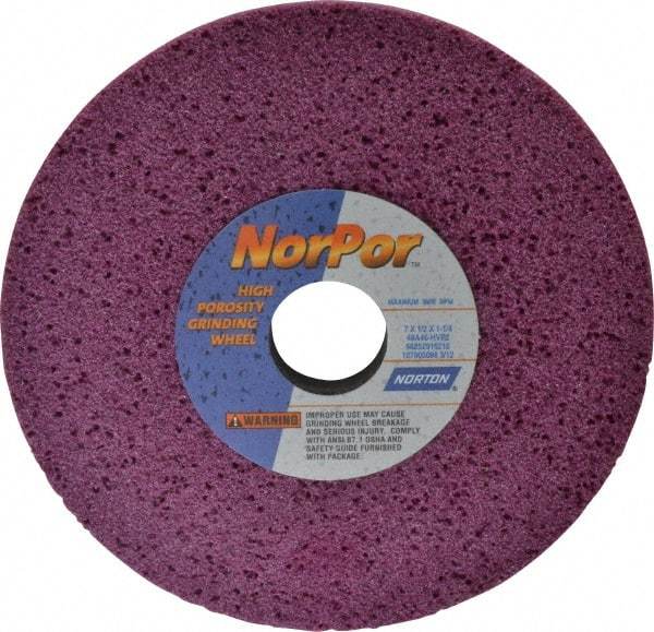 Norton - 7" Diam x 1-1/4" Hole x 1/2" Thick, H Hardness, 46 Grit Surface Grinding Wheel - Aluminum Oxide, Type 1, Coarse Grade, 3,600 Max RPM, Vitrified Bond, No Recess - Benchmark Tooling