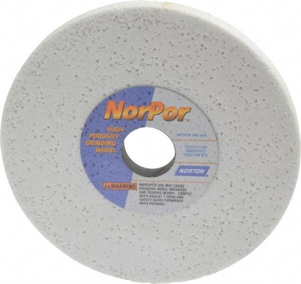 Norton - 7" Diam x 1-1/4" Hole x 1/2" Thick, H Hardness, 60 Grit Surface Grinding Wheel - Aluminum Oxide, Type 1, Medium Grade, 3,600 Max RPM, Vitrified Bond, No Recess - Benchmark Tooling