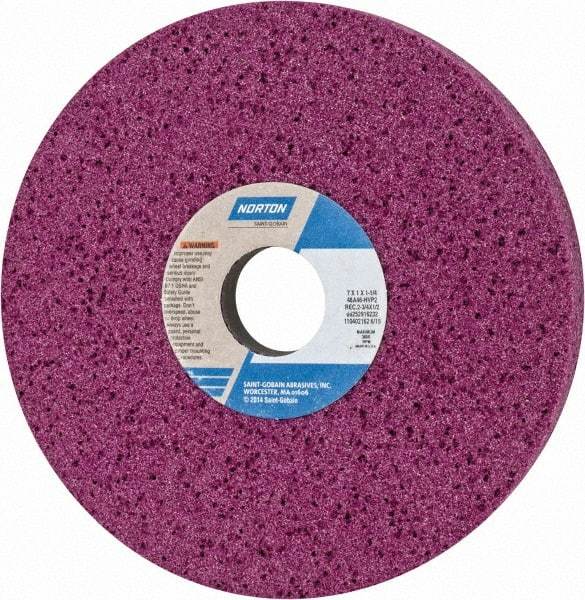 Norton - 7" Diam x 1-1/4" Hole x 1" Thick, H Hardness, 46 Grit Surface Grinding Wheel - Aluminum Oxide, Type 5, Coarse Grade, 3,600 Max RPM, Vitrified Bond, One-Side Recess - Benchmark Tooling