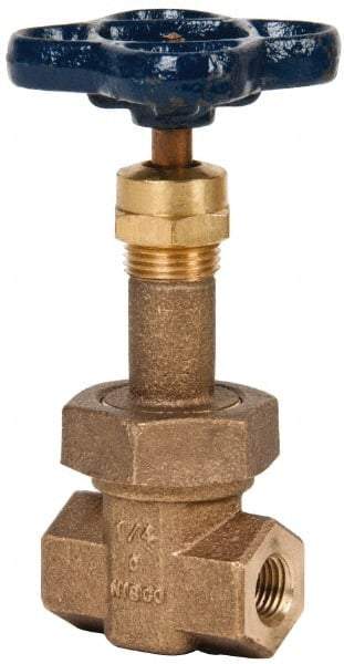NIBCO - 1/4" Pipe, Class 300, Threaded Bronze Alloy Solid Wedge Rising Stem Gate Valve - 600 WOG, 300 WSP, Union Bonnet - Benchmark Tooling