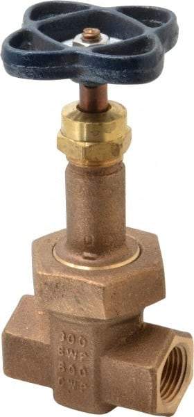 NIBCO - 1/2" Pipe, Class 300, Threaded Bronze Alloy Solid Wedge Rising Stem Gate Valve with Stainless Steel Trim - 600 WOG, 300 WSP, Union Bonnet - Benchmark Tooling