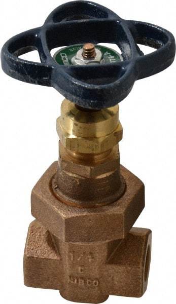 NIBCO - 1/4" Pipe, Class 300, Threaded Bronze Alloy Solid Wedge Stem Gate Valve - 600 WOG, 300 WSP, Union Bonnet - Benchmark Tooling