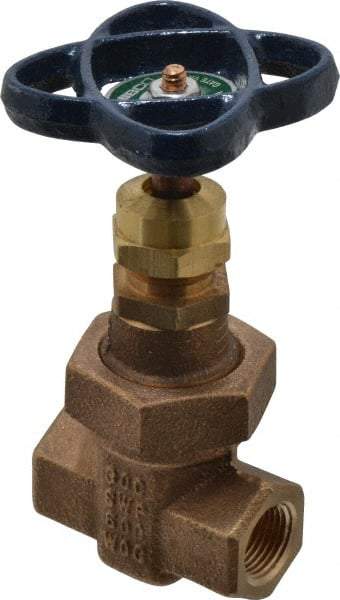 NIBCO - 3/8" Pipe, Class 300, Threaded Bronze Alloy Solid Wedge Stem Gate Valve - 600 WOG, 300 WSP, Union Bonnet - Benchmark Tooling