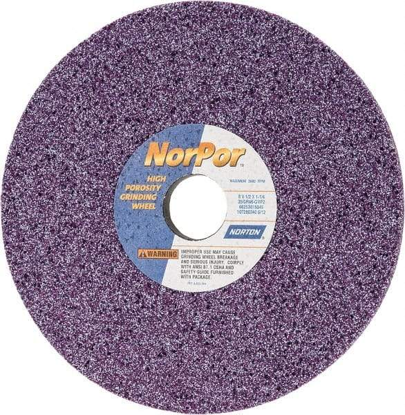 Norton - 8" Diam x 1-1/4" Hole x 1/2" Thick, G Hardness, 46 Grit Surface Grinding Wheel - Ceramic, Type 1, Coarse Grade, 3,600 Max RPM, Vitrified Bond, No Recess - Benchmark Tooling