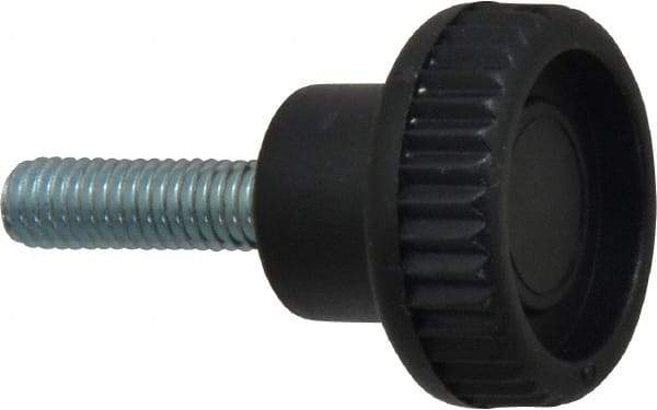 Gibraltar - M6x1.00 Knurled Shoulder Steel Thumb Screw - 36.5mm OAL, 25mm Head Diam x 9.5mm Head Height, Zinc-Plated Finish - Benchmark Tooling
