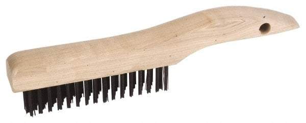 Weiler - 2 Rows x 17 Columns Steel Scratch Brush - 5" Brush Length, 10" OAL, 1-3/16" Trim Length, Wood Shoe Handle - Benchmark Tooling