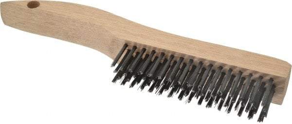 Weiler - 4 Rows x 16 Columns Steel Scratch Brush - 5" Brush Length, 10" OAL, 1-3/16" Trim Length, Wood Shoe Handle - Benchmark Tooling