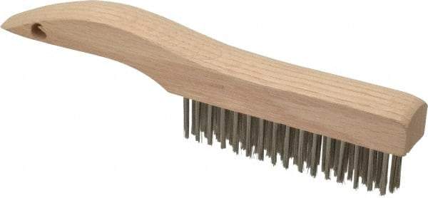 Weiler - 4 Rows x 16 Columns Stainless Steel Scratch Brush - 5" Brush Length, 10" OAL, 1-3/16" Trim Length, Wood Shoe Handle - Benchmark Tooling