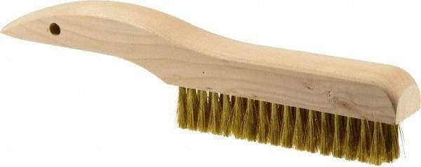 Weiler - 4 Rows x 18 Columns Brass Plater Brush - 5" Brush Length, 10" OAL, 1" Trim Length, Wood Shoe Handle - Benchmark Tooling