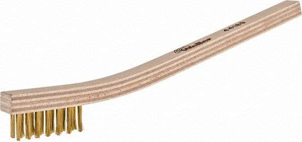 Weiler - 3 Rows x 7 Columns Brass Scratch Brush - 7-1/2" OAL, 1/2" Trim Length, Wood Toothbrush Handle - Benchmark Tooling