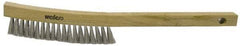 Weiler - 4 Rows x 19 Columns Stainless Steel Plater Brush - 5-1/2" Brush Length, 13" OAL, 1" Trim Length, Wood Curved Handle - Benchmark Tooling