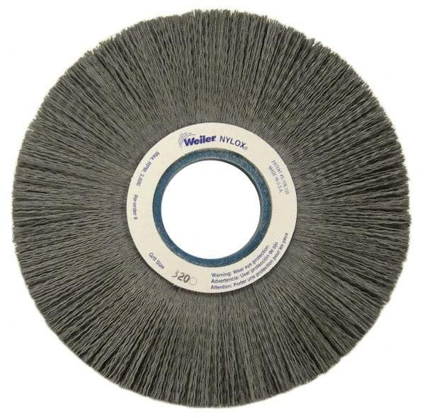 Weiler - 8" OD, 2" Arbor Hole, Crimped Nylon Wheel Brush - 1" Face Width, 2-1/4" Trim Length, 0.018" Filament Diam, 3,600 RPM - Benchmark Tooling