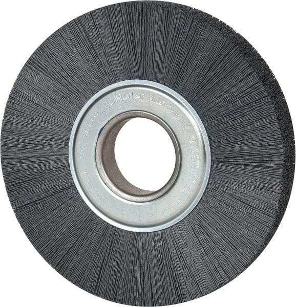 Weiler - 8" OD, 2" Arbor Hole, Crimped Nylon Wheel Brush - 1" Face Width, 2-1/4" Trim Length, 0.022" Filament Diam, 3,600 RPM - Benchmark Tooling