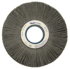 Weiler - 8" OD, 2" Arbor Hole, Crimped Nylon Wheel Brush - 1" Face Width, 2-1/4" Trim Length, 0.022" Filament Diam, 3,600 RPM - Benchmark Tooling