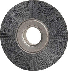 Weiler - 8" OD, 2" Arbor Hole, Crimped Nylon Wheel Brush - 1" Face Width, 2-1/4" Trim Length, 0.035" Filament Diam, 3,600 RPM - Benchmark Tooling